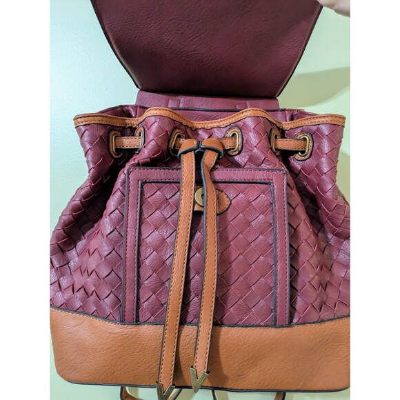 Simply Noelle Large Red/Brown Woven  Backpack Purse Beautiful Heavy Leather! main image 10